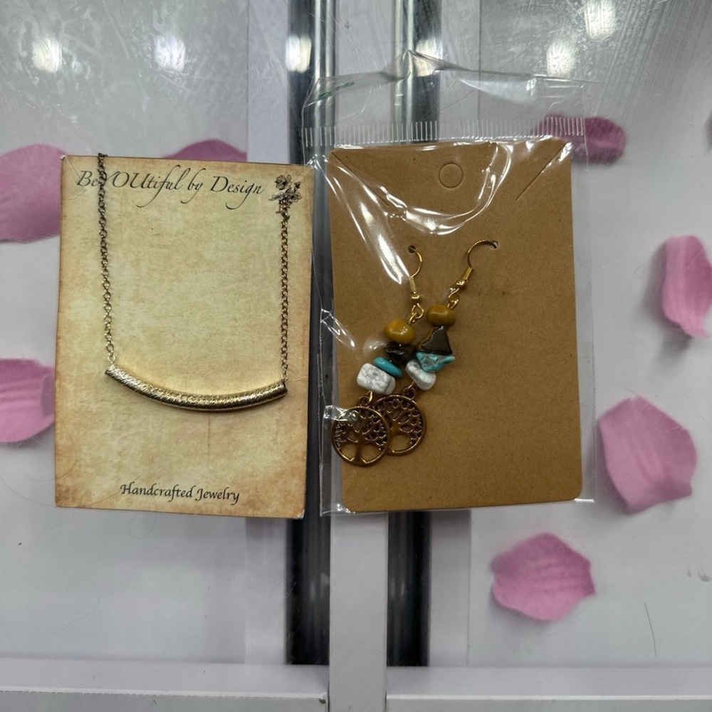 Silver Necklace and Multicolor Earrings Set